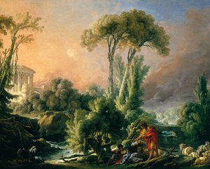 River Landscape with Ancient Temple